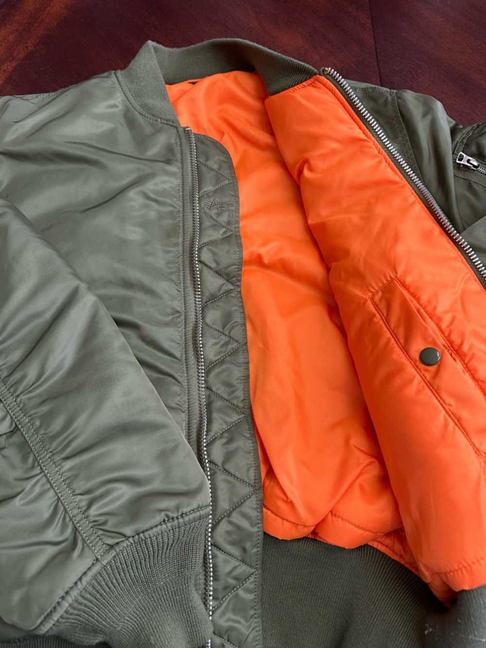 Alpha Industries Green Reversible Bomber Flight Jacket Military Tactical Utility - Picture 2 of 10